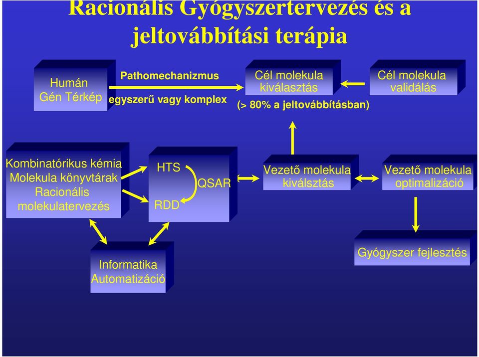 validálás Kombinatórikus kémia Molekula könyvtárak Racionális molekulatervezés HTS RDD QSAR