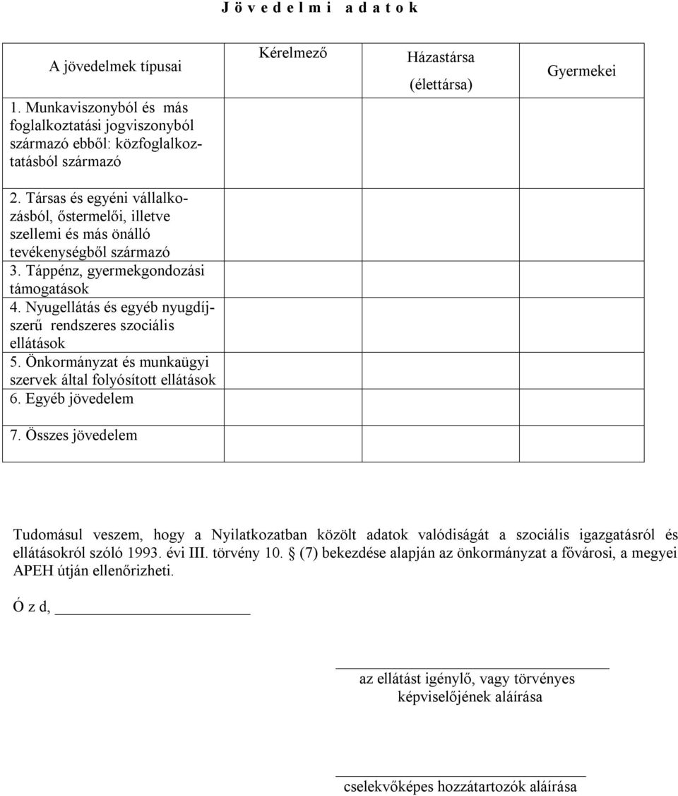 Nyugellátás és egyéb nyugdíjszerű rendszeres szociális ellátások 5. Önkormányzat és munkaügyi szervek által folyósított ellátások 6. Egyéb jövedelem 7.