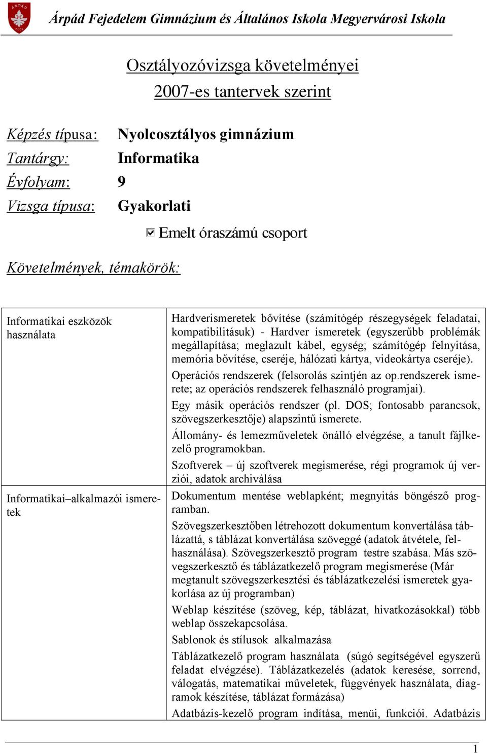 megállapítása; meglazult kábel, egység; számítógép felnyitása, memória bővítése, cseréje, hálózati kártya, videokártya cseréje). Operációs rendszerek (felsorolás szintjén az op.