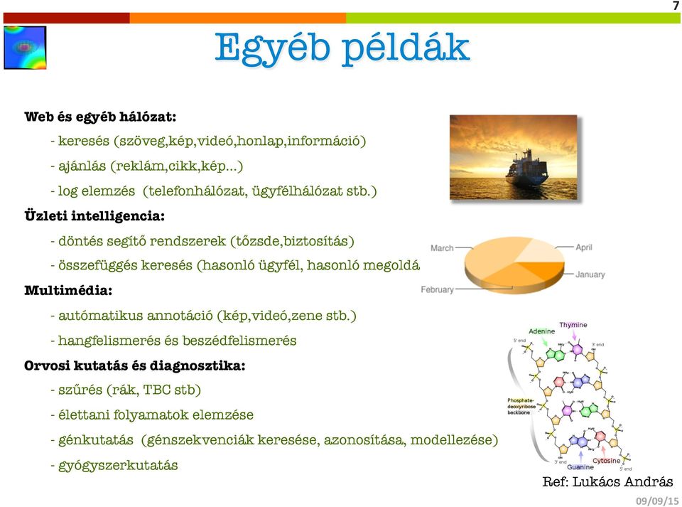 ) Üzleti intelligencia: - döntés segítő rendszerek (tőzsde,biztosítás) - összefüggés keresés (hasonló ügyfél, hasonló megoldás) Multimédia: -