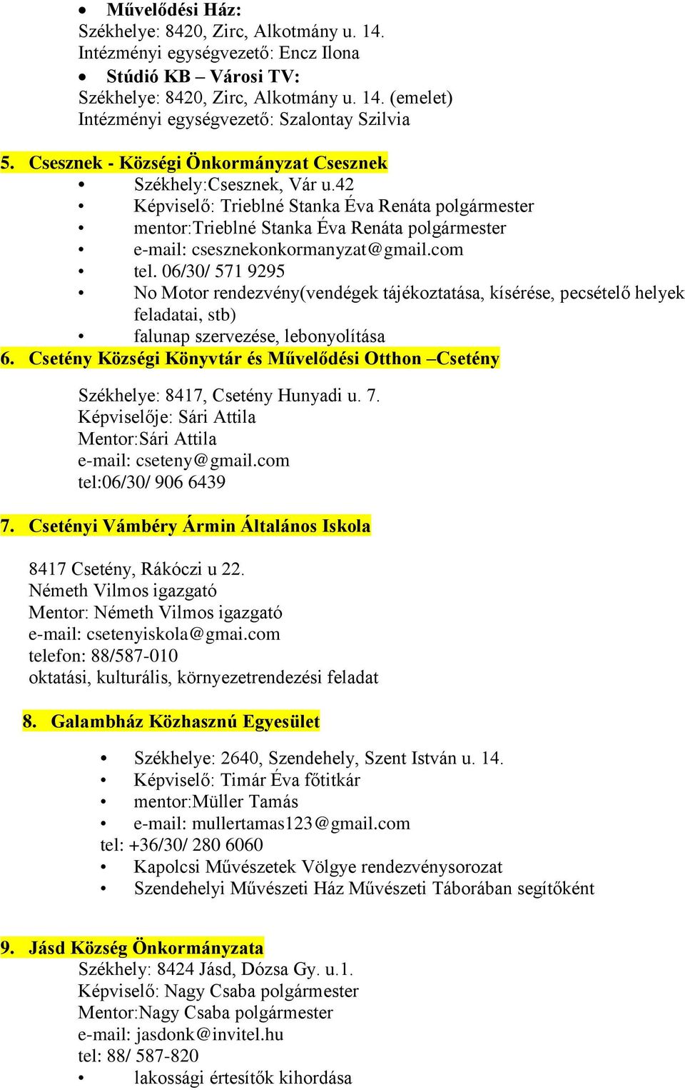 42 Képviselő: Trieblné Stanka Éva Renáta polgármester mentor:trieblné Stanka Éva Renáta polgármester e-mail: csesznekonkormanyzat@gmail.com tel.