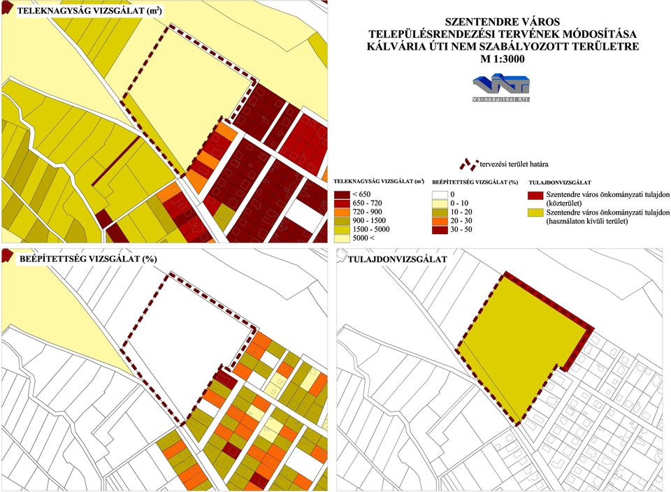 5000 < TULAJDONVIZSGÁLAT tervezési terület határa BEÉPÍTETTSÉG VIZSGÁLAT (%) 0-10 10 20 20 30 30-50 TULAJDONVIZSGÁLAT