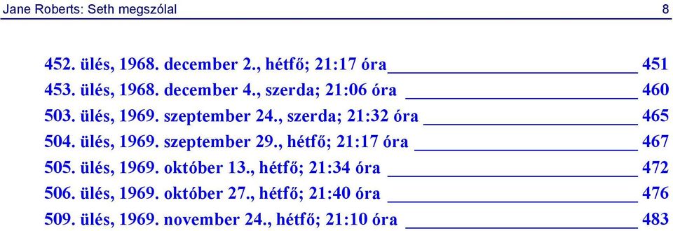 , hétfő; 21:17 óra 467 505. ülés, 1969. október 13., hétfő; 21:34 óra 472 506. ülés, 1969. október 27.