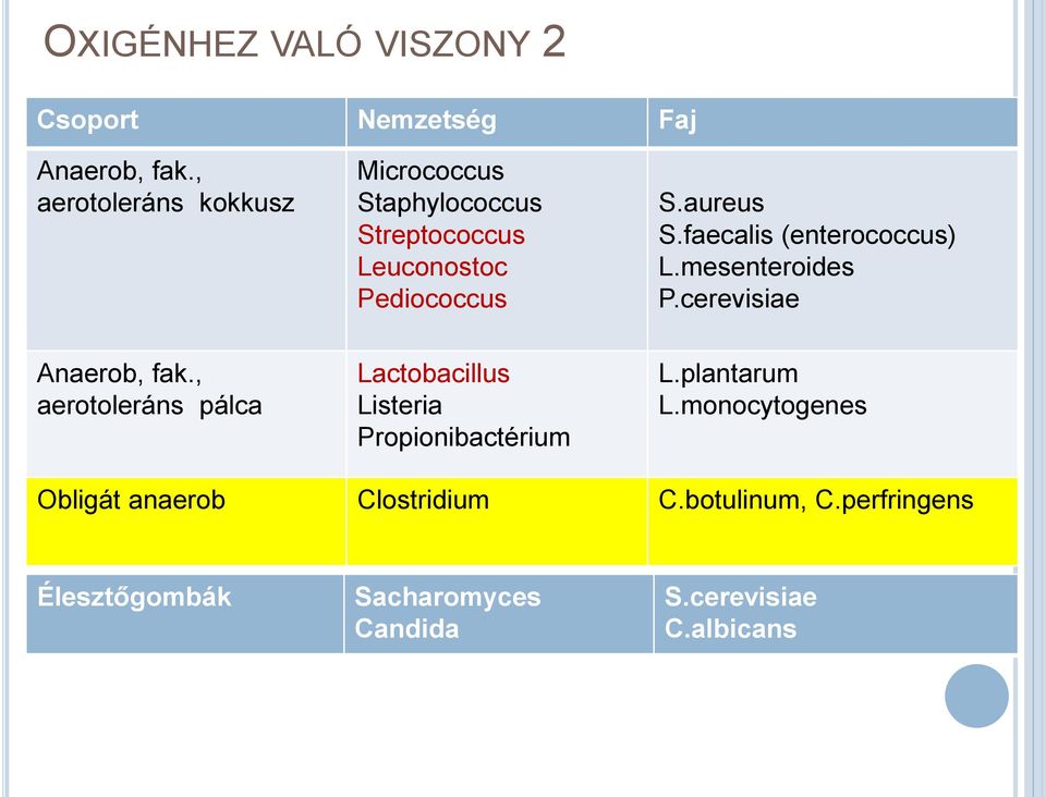 faecalis (enterococcus) L.mesenteroides P.cerevisiae Anaerob, fak.