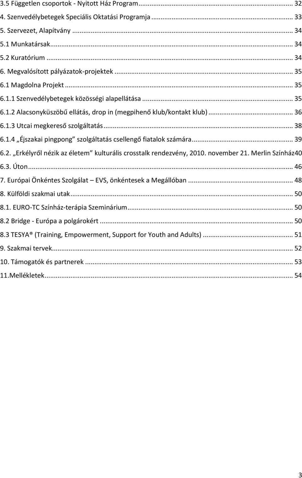 .. 38 6.1.4 Éjszakai pingpong szolgáltatás csellengő fiatalok számára... 39 6.2. Erkélyről nézik az életem kulturális crosstalk rendezvény, 2010. november 21. Merlin Színház40 6.3. Úton... 46 7.