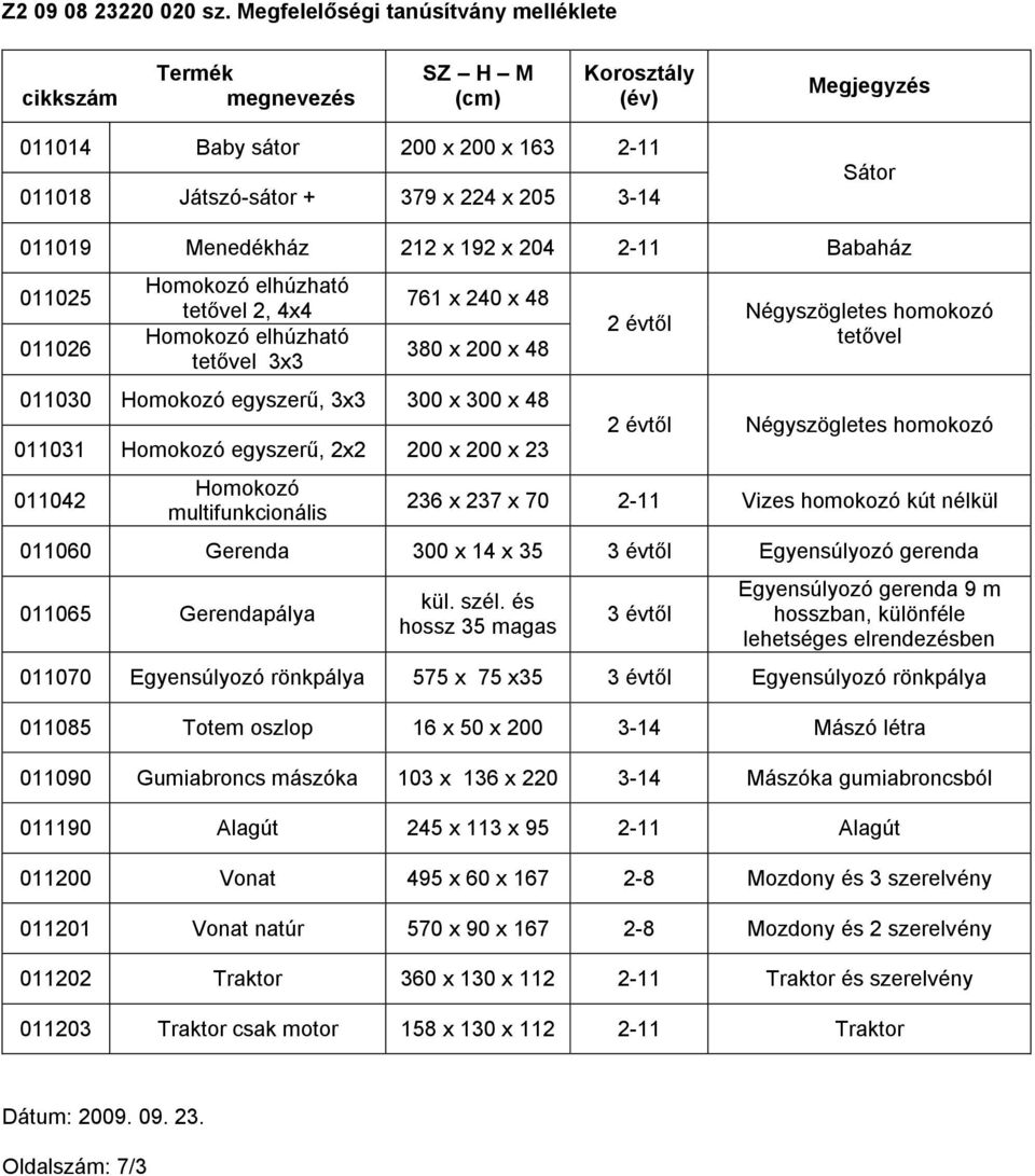 homokozó kút nélkül 011060 Gerenda 300 x 14 x 35 3 évtől Egyensúlyozó gerenda 011065 Gerendapálya kül. szél.