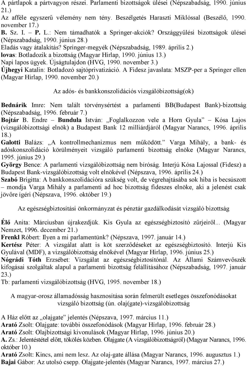 ) lovas: Botladozik a bizottság (Magyar Hírlap, 1990. június 13.) Napi lapos ügyek. Újságtulajdon (HVG, 1990. november 3.) Újhegyi Katalin: Botladozó sajtóprivatizáció.