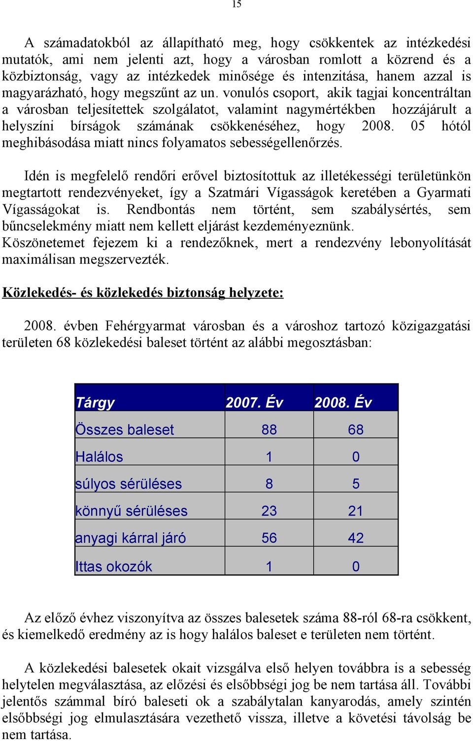 vonulós csoport, akik tagjai koncentráltan a városban teljesítettek szolgálatot, valamint nagymértékben hozzájárult a helyszíni bírságok számának csökkenéséhez, hogy 2008.