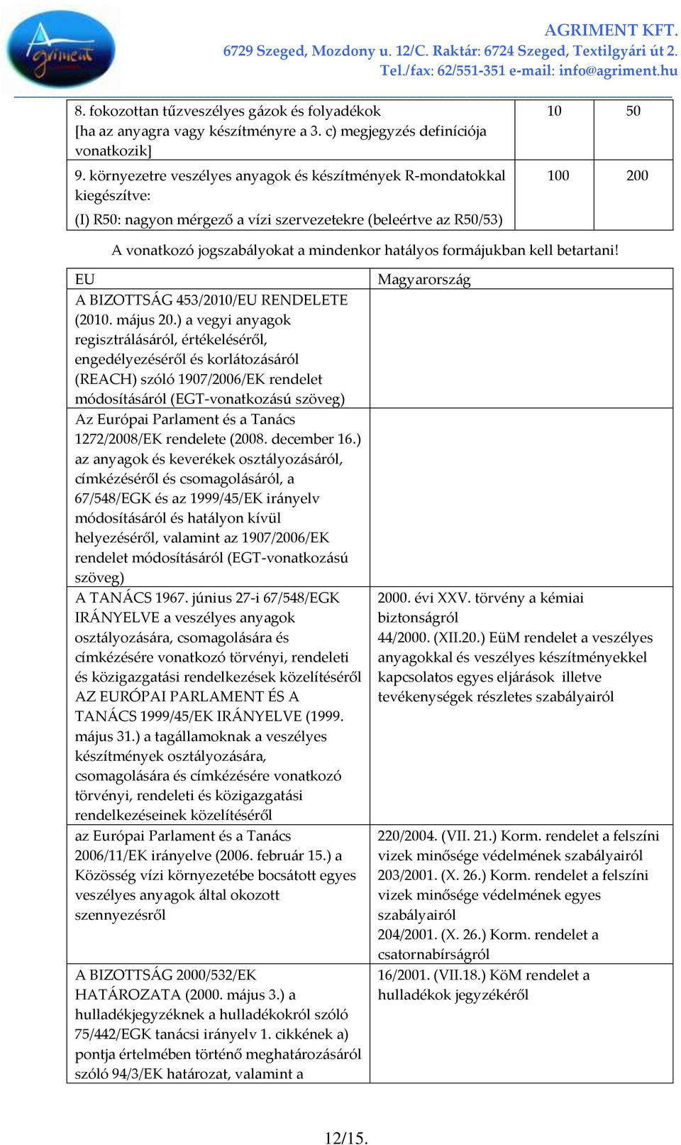 form{jukban kell betartani! EU A BIZOTTS[G 453/2010/EU RENDELETE (2010. m{jus 20.