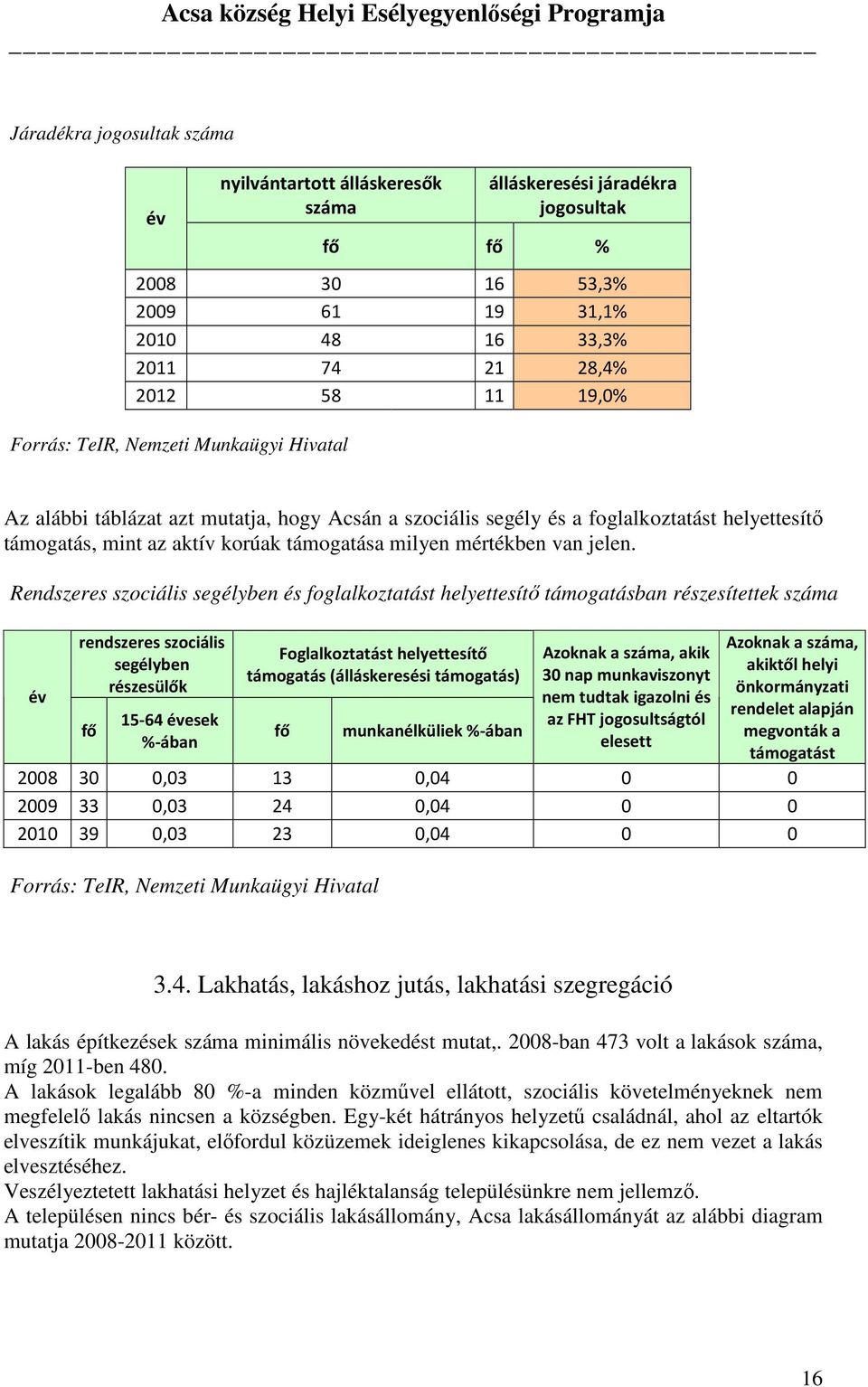 Rendszeres szociális segélyben és foglalkoztatást helyettesítő támogatásban részesítettek év rendszeres szociális segélyben részesülők fő 15-64 évesek %-ában Foglalkoztatást helyettesítő támogatás