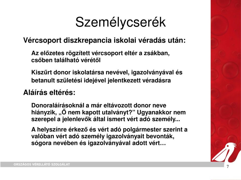 a már eltávozott donor neve hiányzik, İ nem kapott utalványt? Ugyanakkor nem szerepel a jelenlevık által ismert vért adó személy.