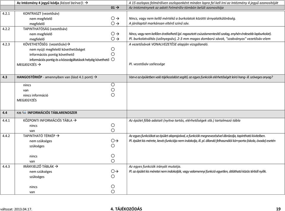 1 KONTRASZT (vezetősáv) nem megfelelő megfelelő 4.2.