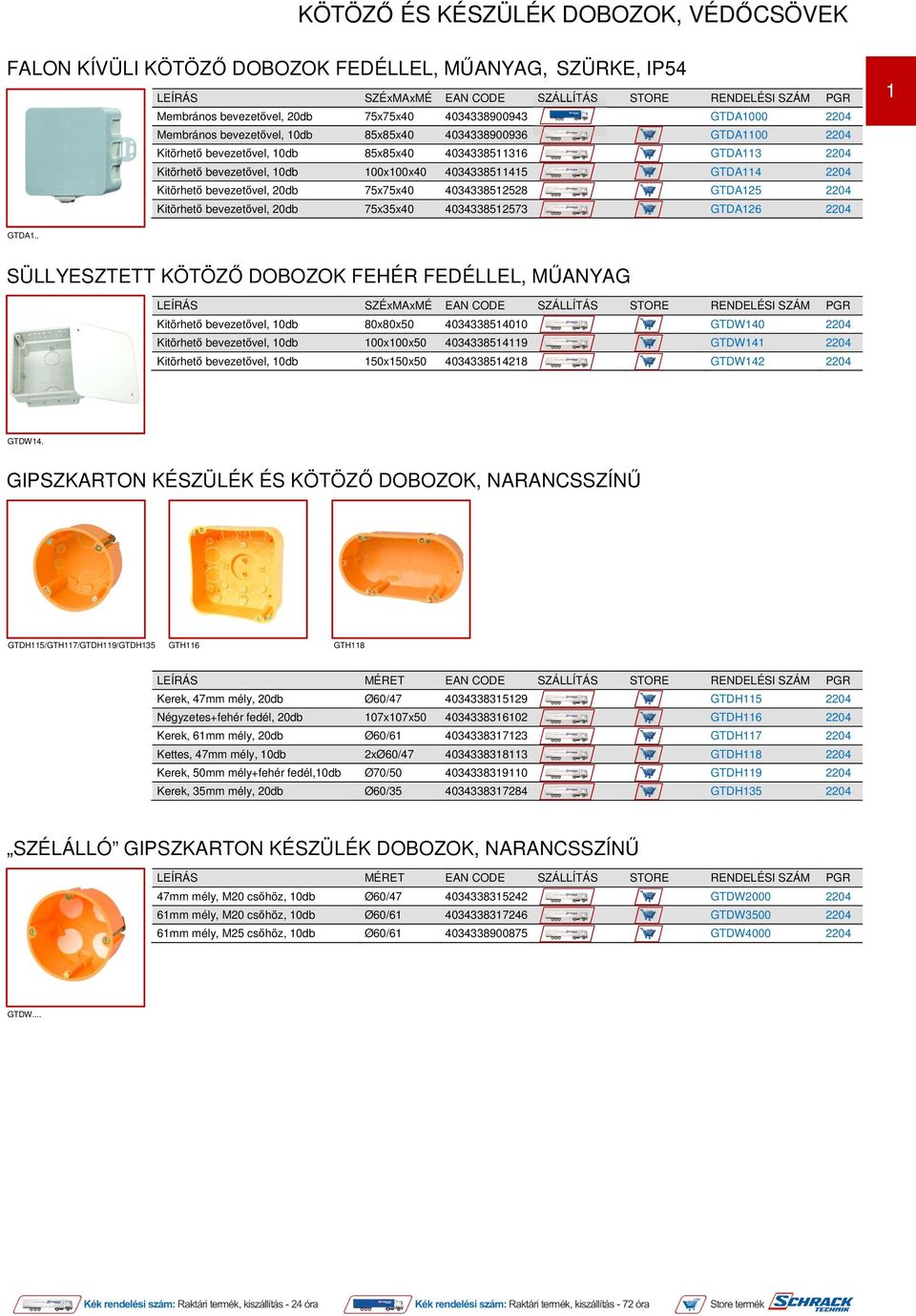 4034338511415 GTDA114 2204 Kitörhető bevezetővel, 20db 75x75x40 4034338512528 GTDA125 2204 Kitörhető bevezetővel, 20db 75x35x40 4034338512573 GTDA126 2204 1 GTDA1.