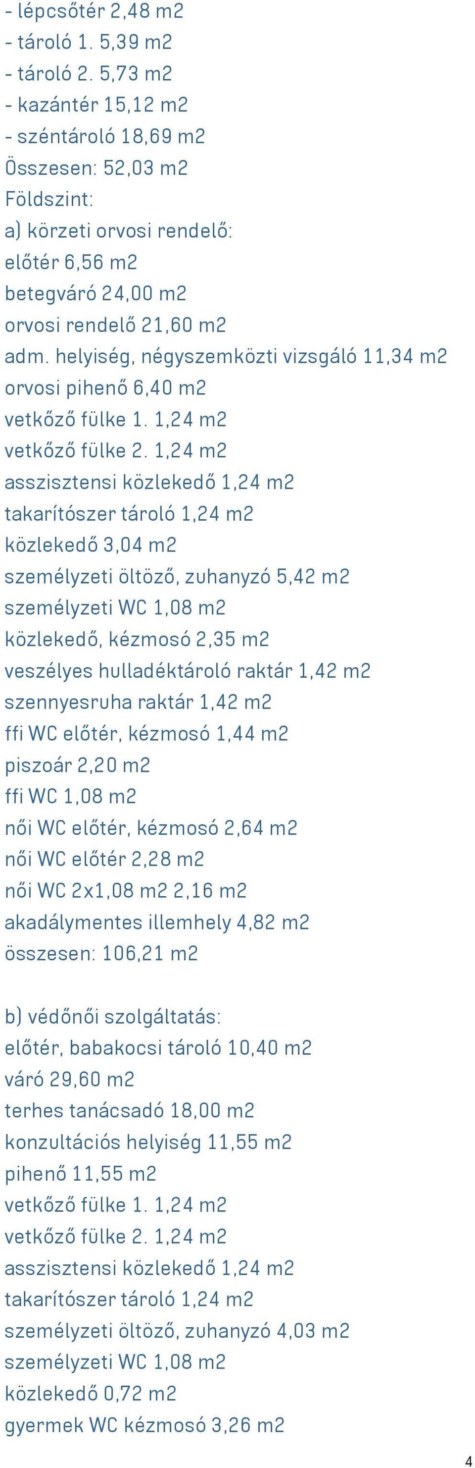 helyiség, négyszemközti vizsgáló 11,34 m2 orvosi pihenő 6,40 m2 vetkőző fülke 1. 1,24 m2 vetkőző fülke 2.