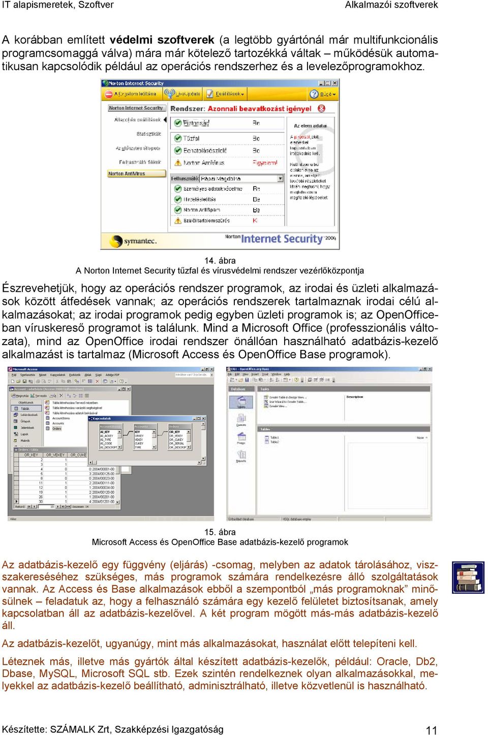 ábra A Norton Internet Security tűzfal és vírusvédelmi rendszer vezérlőközpontja Észrevehetjük, hogy az operációs rendszer programok, az irodai és üzleti alkalmazások között átfedések vannak; az