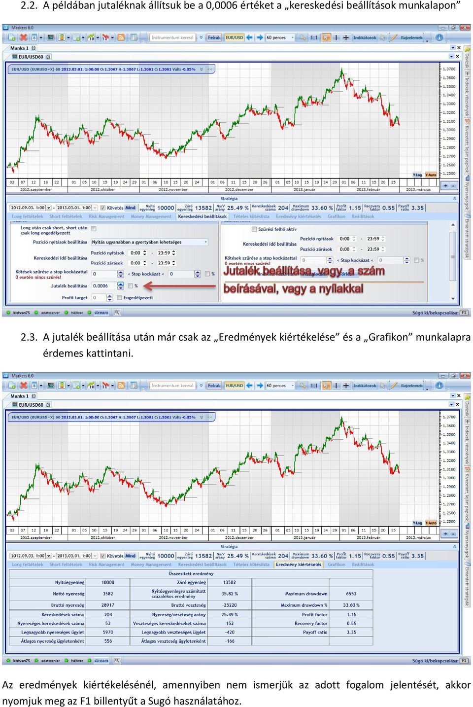 A jutalék beállítása után már csak az Eredmények kiértékelése és a Grafikon munkalapra