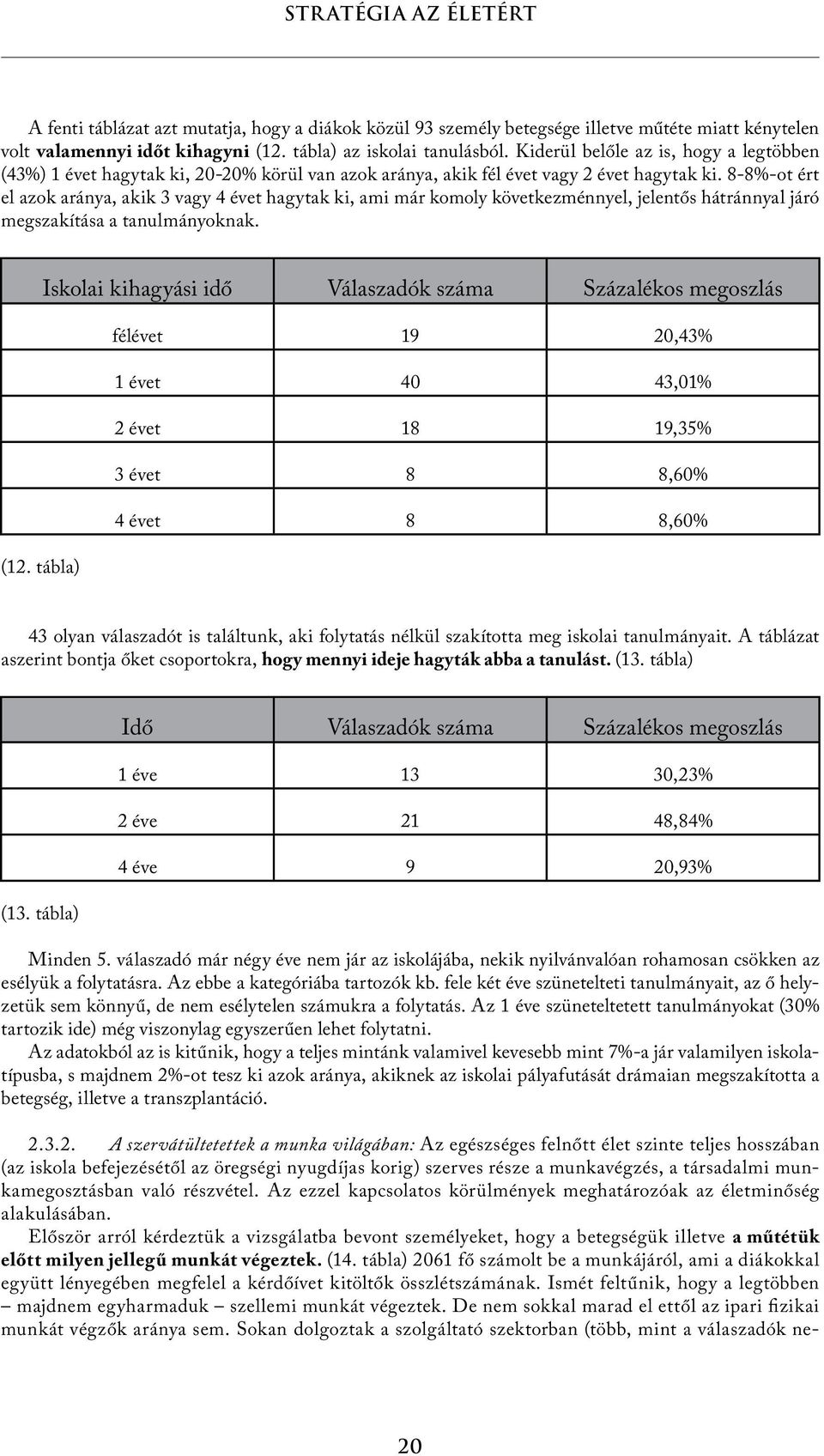 8-8%-ot ért el azok aránya, akik 3 vagy 4 évet hagytak ki, ami már komoly következménnyel, jelentős hátránnyal járó megszakítása a tanulmányoknak.