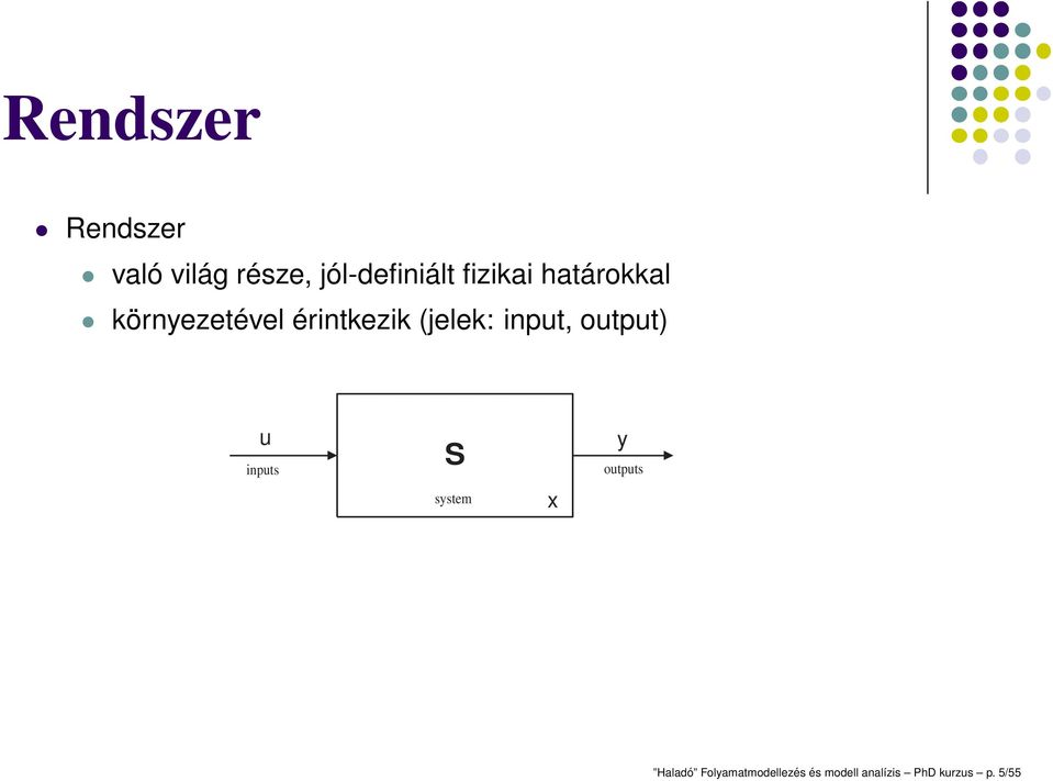 input, output) u inputs S system x y outputs Haladó