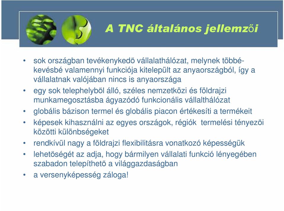 termel és globális piacon értékesíti a termékeit képesek kihasználni az egyes országok, régiók termelési tényezıi közötti különbségeket rendkívül nagy a