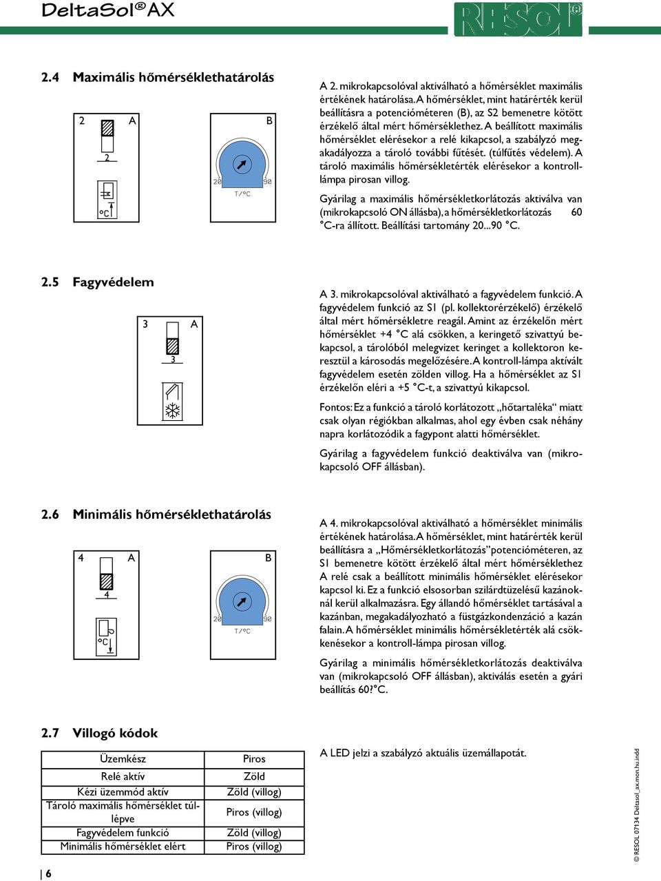 beállított maximális hőmérséklet elérésekor a relé kikapcsol, a szabályzó megakadályozza a tároló további fűtését. (túlfűtés védelem).