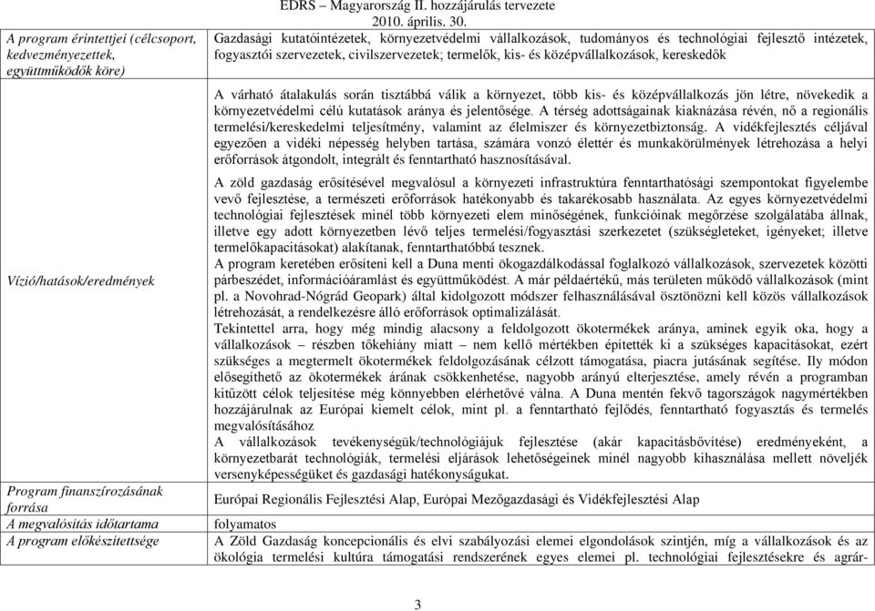 hozzájárulás tervezete Gazdasági kutatóintézetek, környezetvédelmi vállalkozások, tudományos és technológiai fejlesztő intézetek, fogyasztói szervezetek, civilszervezetek; termelők, kis- és