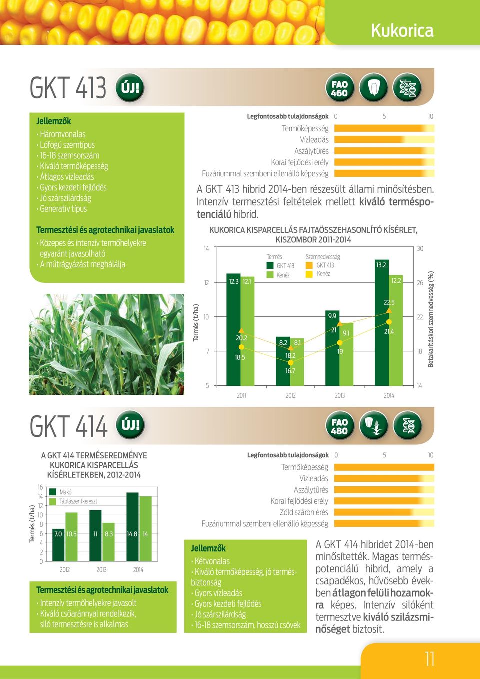 A műtrágyázást meghálálja Termés (t/ha) Vízleadás Aszálytűrés Fuzáriummal szembeni ellenálló képesség A GKT 413 hibrid 2014-ben részesült állami minősítésben.