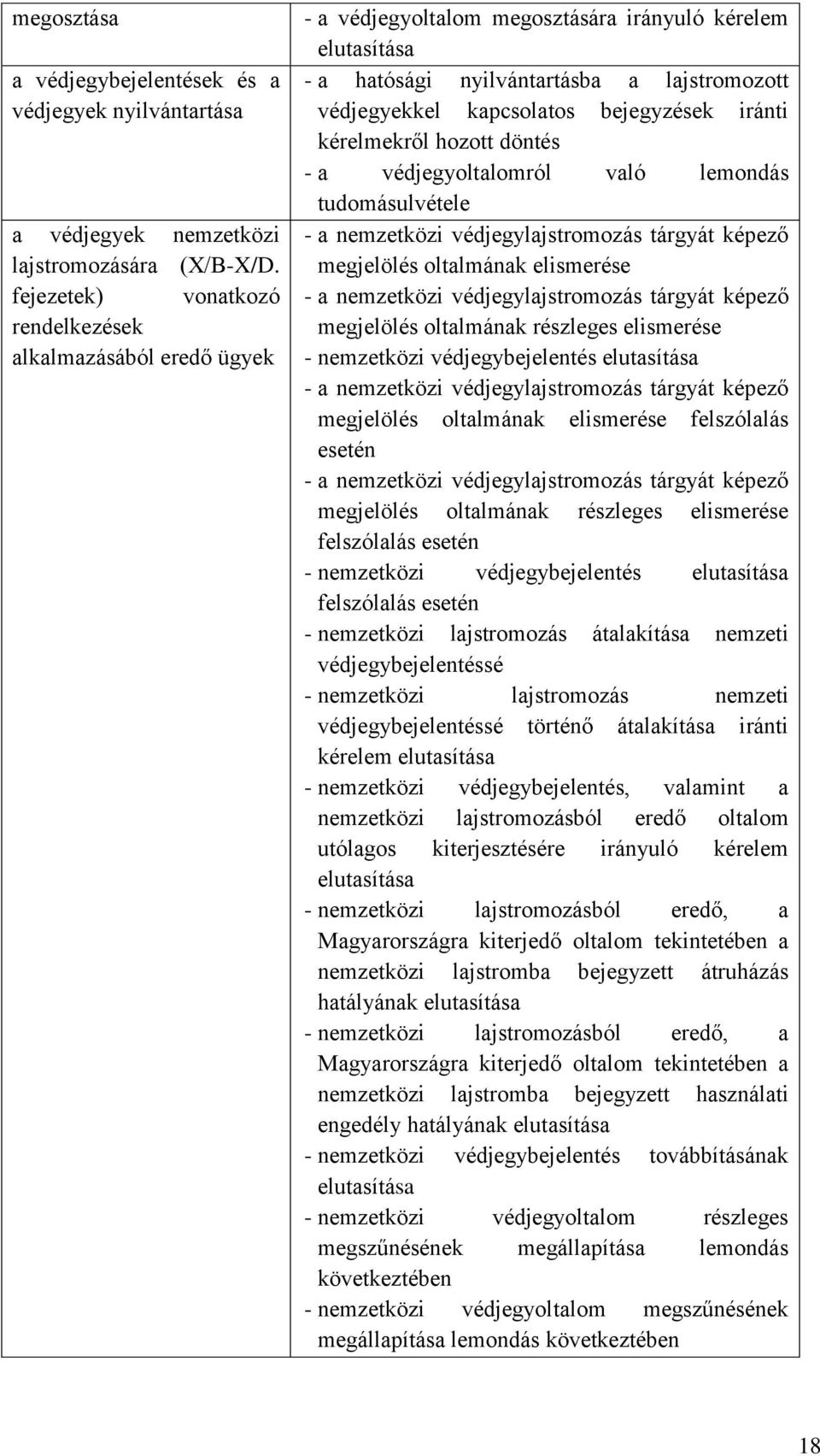 bejegyzések iránti kérelmekről hozott döntés - a védjegyoltalomról való lemondás tudomásulvétele - a nemzetközi védjegylajstromozás tárgyát képező megjelölés oltalmának elismerése - a nemzetközi