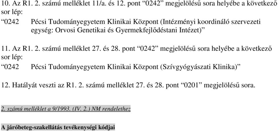 Orvosi Genetikai és Gyermekfejlıdéstani Intézet) 11. Az R1. 2. számú melléklet 27. és 28.
