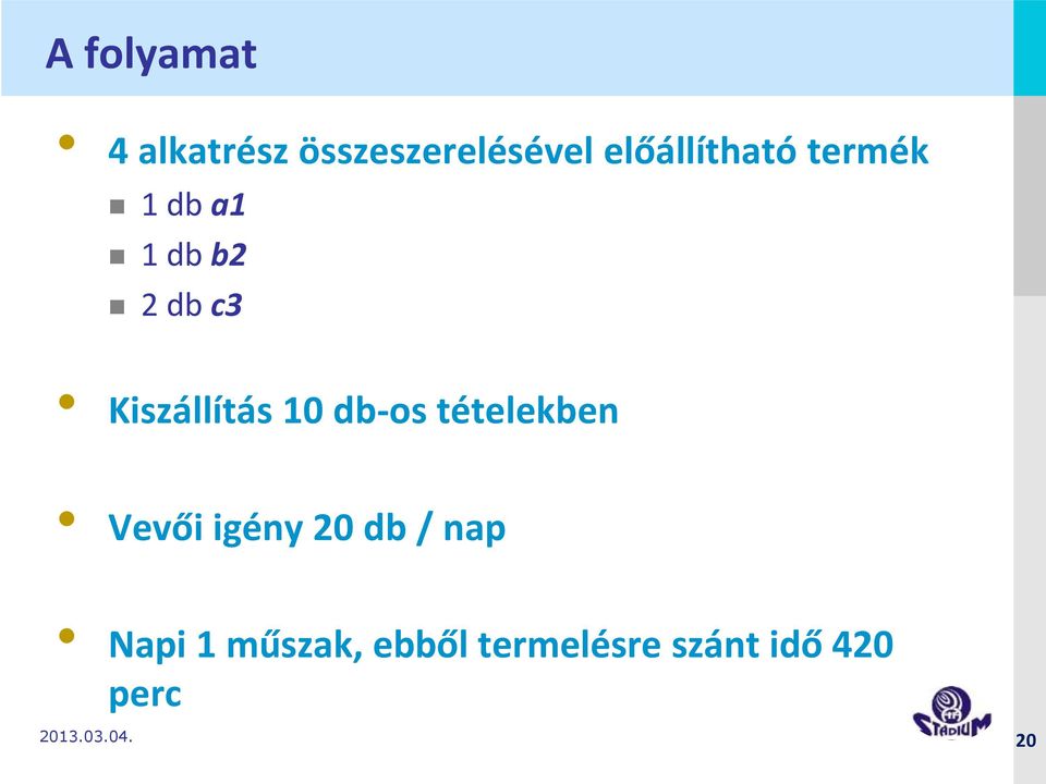 Kiszállítás 10 db-os tételekben Vevői igény 20