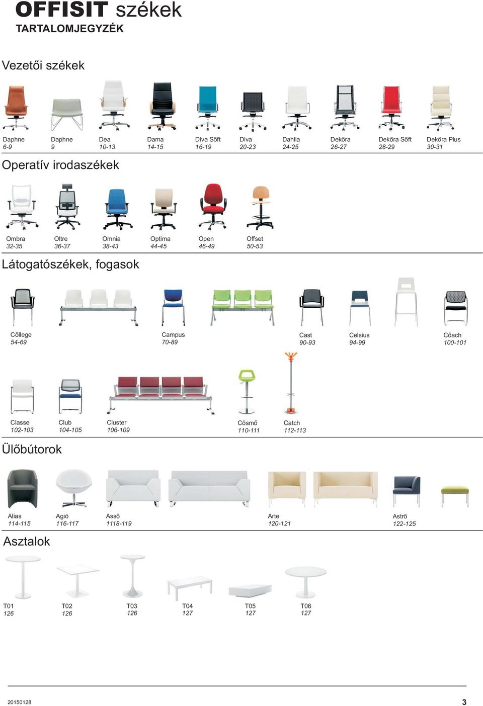 Látogatószékek, fogasok College 54-69 Campus 70-89 Cast 90-93 Celsius 94-99 Coach 100-101 Classe 102-103 Club 104-105 Cluster 106-109 Cosmo