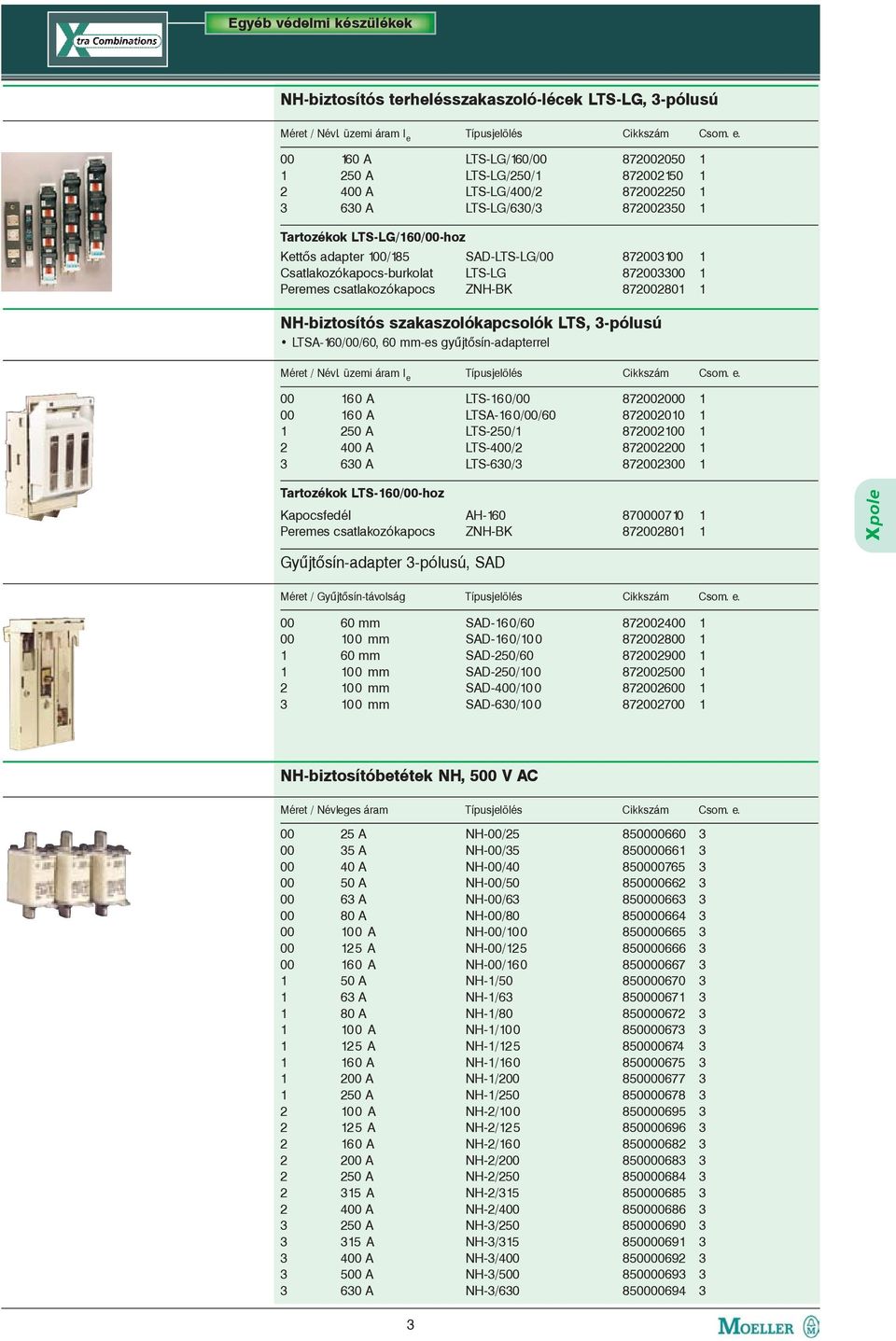 00 160 A 1 250 A 2 400 A 3 630 A LTS-LG/160/00 872002050 1 LTS-LG/250/1 872002150 1 LTS-LG/400/2 872002250 1 LTS-LG/630/3 872002350 1 Tartozékok LTS-LG/160/00-hoz Kettõs adapter 100/185