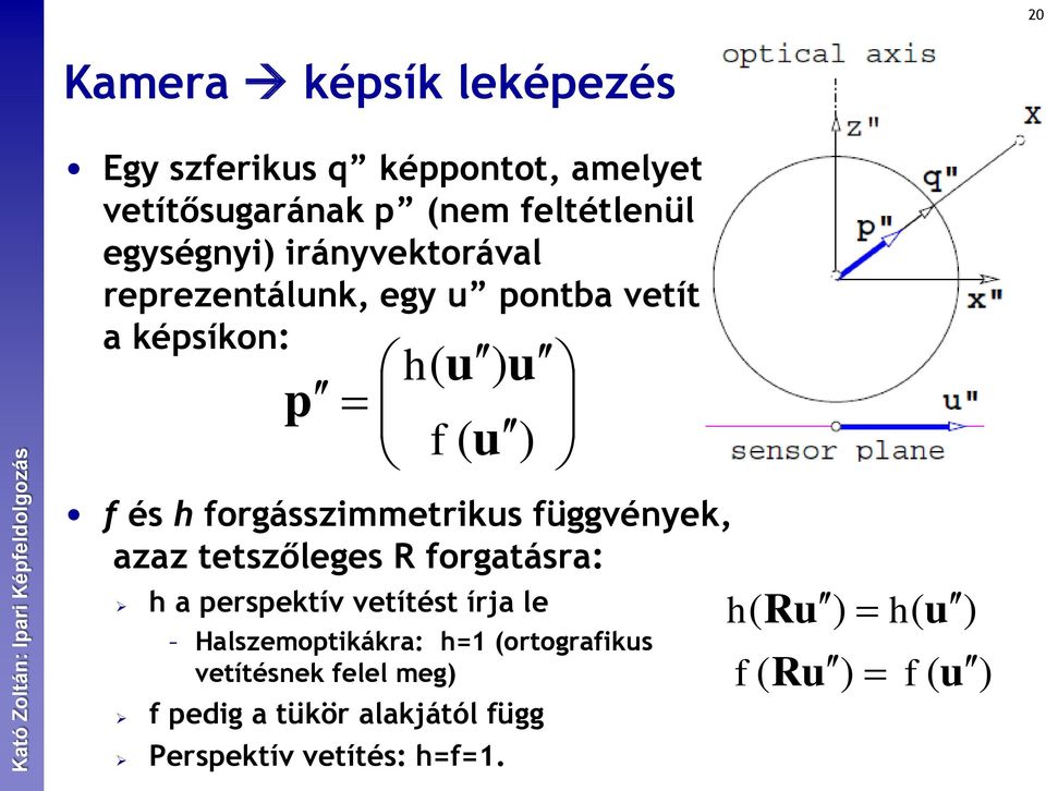 függvények, azaz tetszőleges R forgatásra: h a perspektív vetítést írja le Halszemoptikákra: h=1