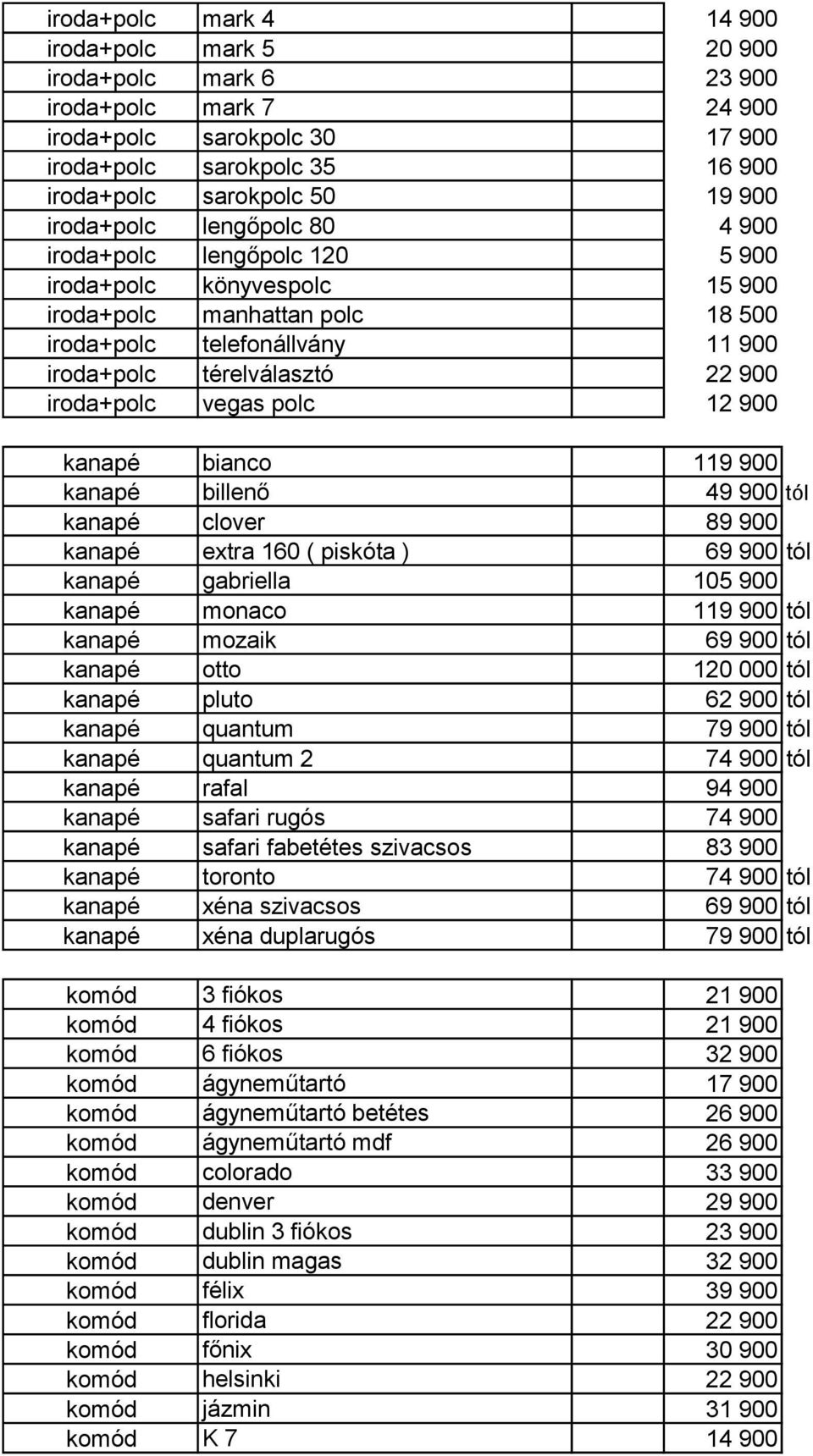 vegas polc 12 900 kanapé bianco 119 900 kanapé billenő 49 900 tól kanapé clover 89 900 kanapé extra 160 ( piskóta ) 69 900 tól kanapé gabriella 105 900 kanapé monaco 119 900 tól kanapé mozaik 69 900