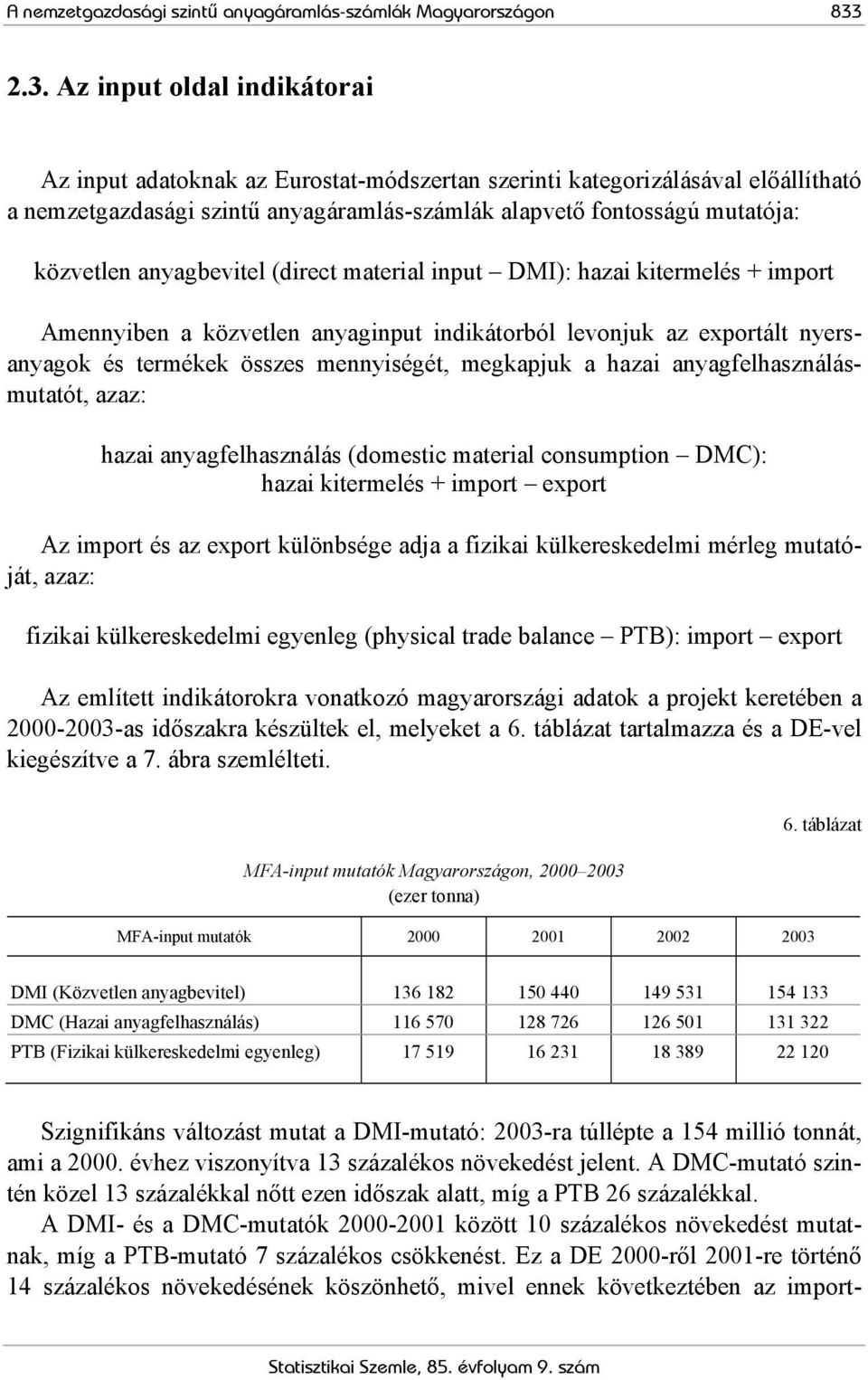 anyagbevitel (direct material input DMI): hazai kitermelés + import Amennyiben a közvetlen anyaginput indikátorból levonjuk az exportált nyersanyagok és termékek összes mennyiségét, megkapjuk a hazai