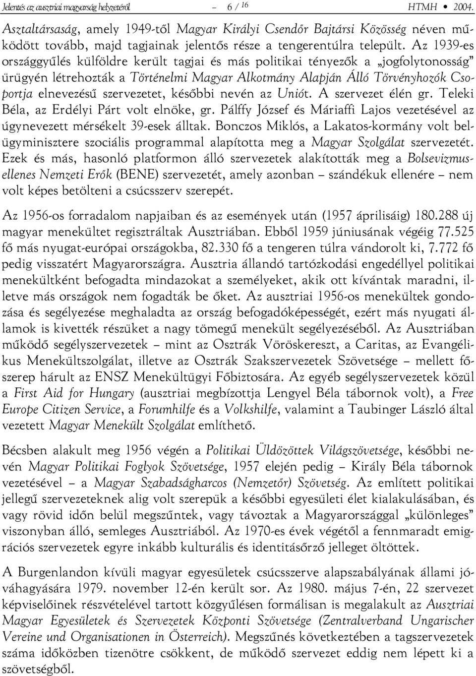 Az 1939-es országgyűlés külföldre került tagjai és más politikai tényezők a jogfolytonosság ürügyén létrehozták a Történelmi Magyar Alkotmány Alapján Álló Törvényhozók Csoportja elnevezésű