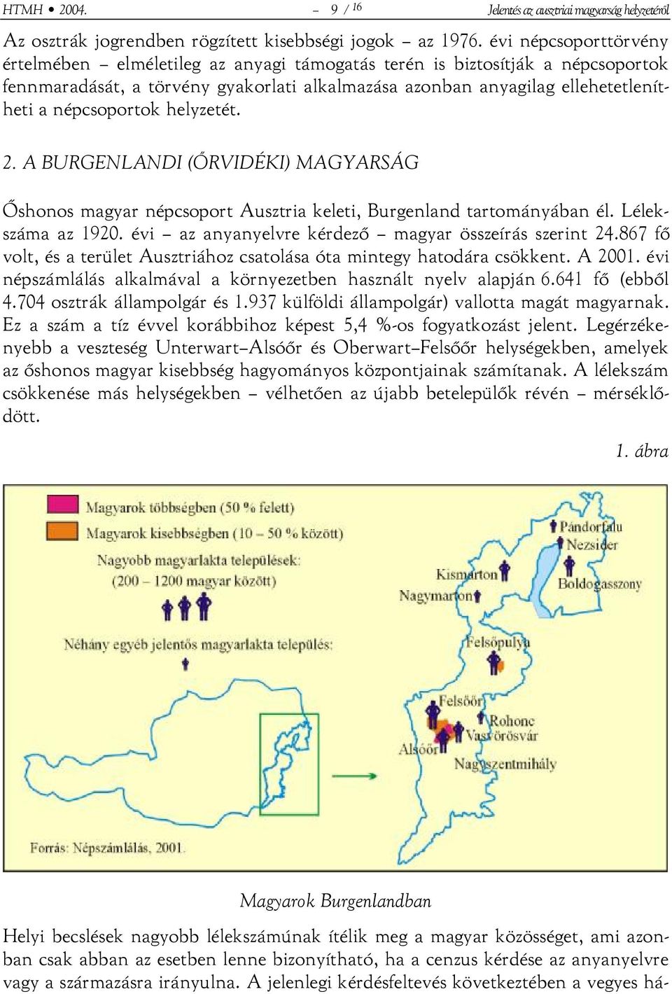 népcsoportok helyzetét. 2. A BURGENLANDI (ŐRVIDÉKI) MAGYARSÁG Őshonos magyar népcsoport Ausztria keleti, Burgenland tartományában él. Lélekszáma az 1920.