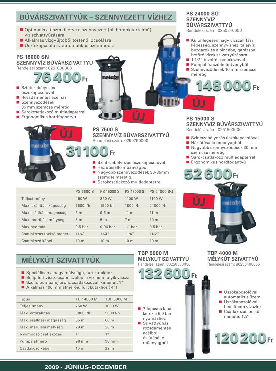 Szintszabályozás úszókapcsolóval Rozsdamentes acélház Szennyeződések 35 mm szemcse méretig Sarokcsatlakozó multiadapterrel Ergonomikus hordfogantyú PS 7500 S SZENNYVÍZ BÚVÁRSZIVATTYÚ Rendelési szám: