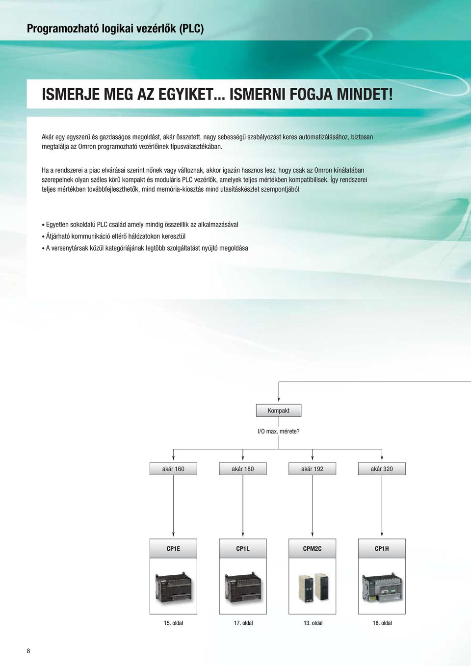 Ha a rendszerei a piac elvárásai szerint nőnek vagy változnak, akkor igazán hasznos lesz, hogy csak az Omron kínálatában szerepelnek olyan széles körű kompakt és moduláris PLC vezérlők, amelyek