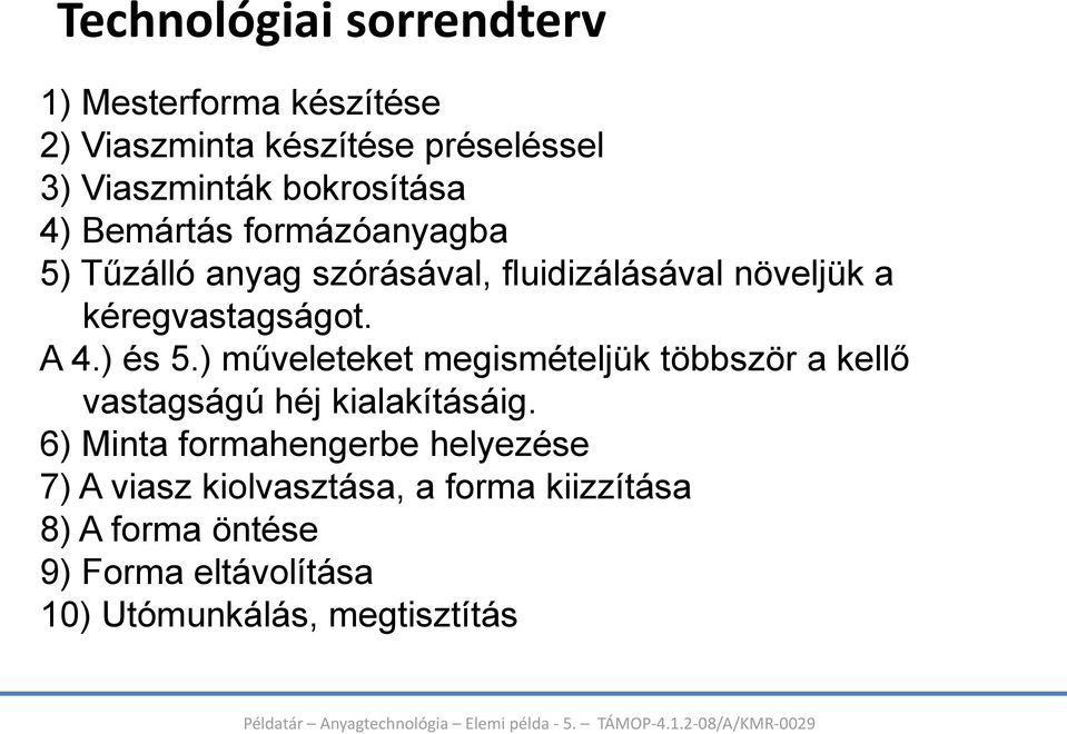 A 4.) és 5.) műveleteket megismételjük többször a kellő vastagságú héj kialakításáig.