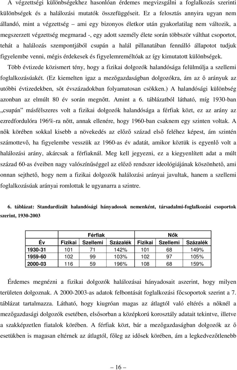 válthat csoportot, tehát a halálozás szempontjából csupán a halál pillanatában fennálló állapotot tudjuk figyelembe venni, mégis érdekesek és figyelemreméltóak az így kimutatott különbségek.