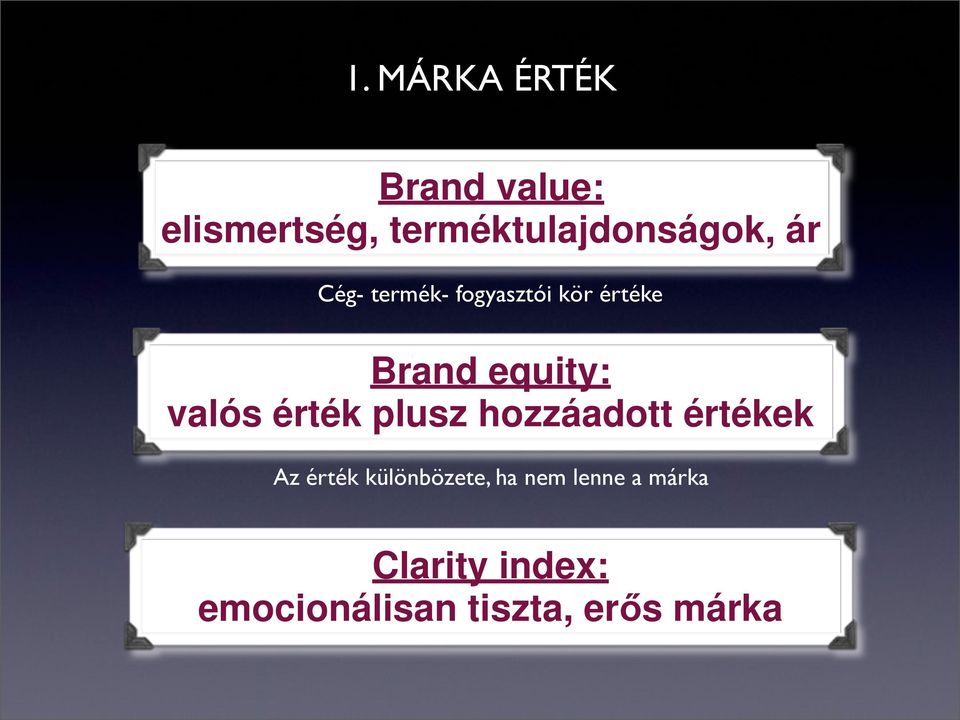 Brand equity: valós érték plusz hozzáadott értékek Az érték