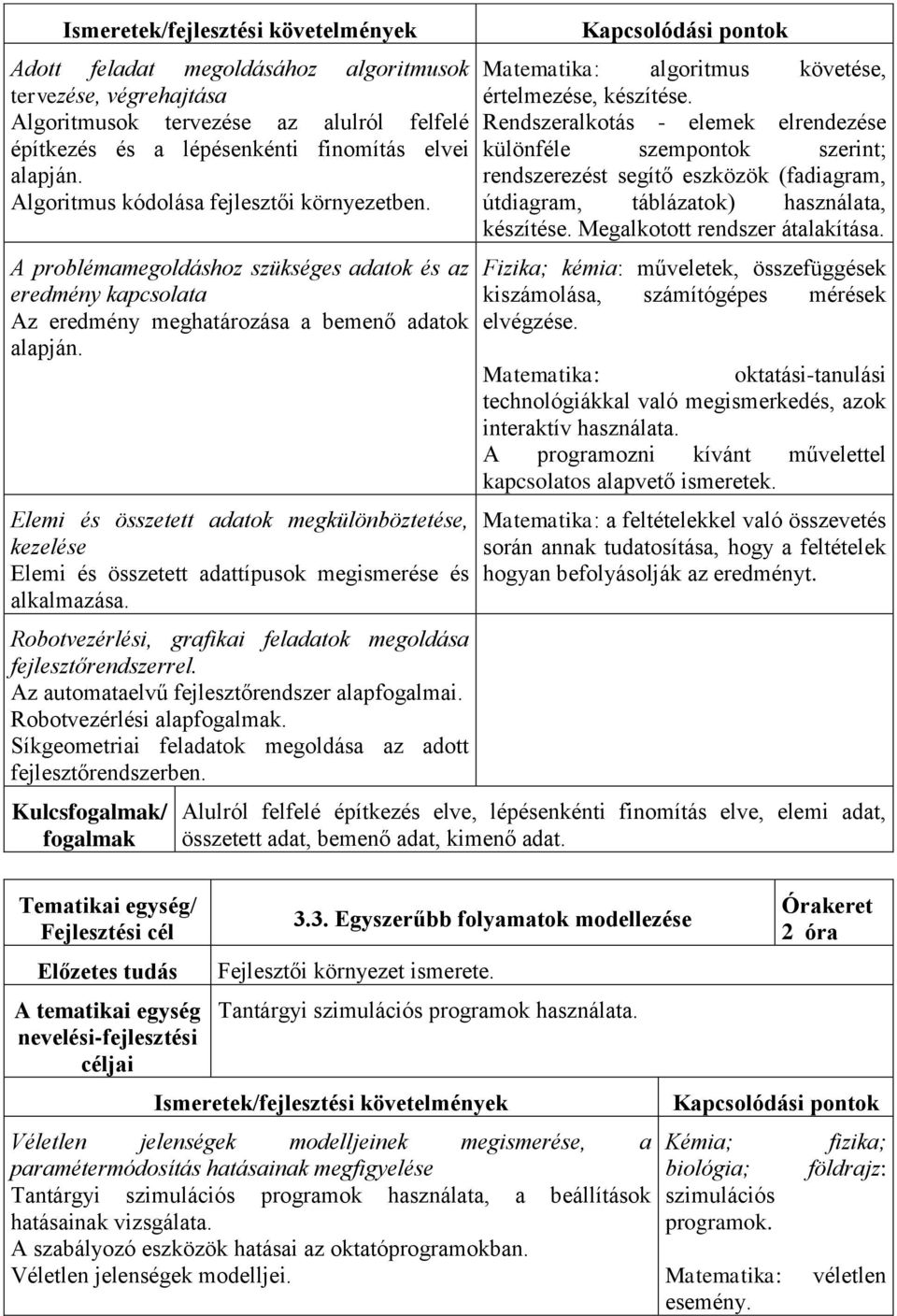 Elemi és összetett adatok megkülönböztetése, kezelése Elemi és összetett adattípusok megismerése és alkalmazása. Robotvezérlési, grafikai feladatok megoldása fejlesztőrendszerrel.