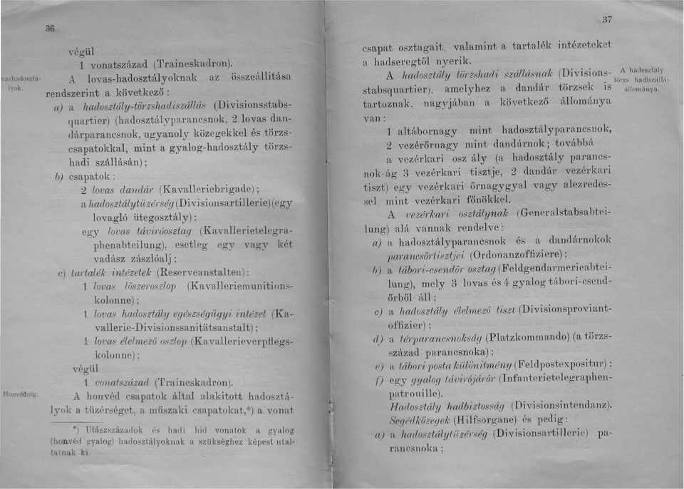 dandárparancsnok, ugyanoly közegekkel és törzscsapatokkal, mint a gyalog-hadosztály törzshadi szállásán); bj csapatok: 2 lovas clandá1' (Kavalleriebrigade); a had osztálytiiz(j}'séy (Divi