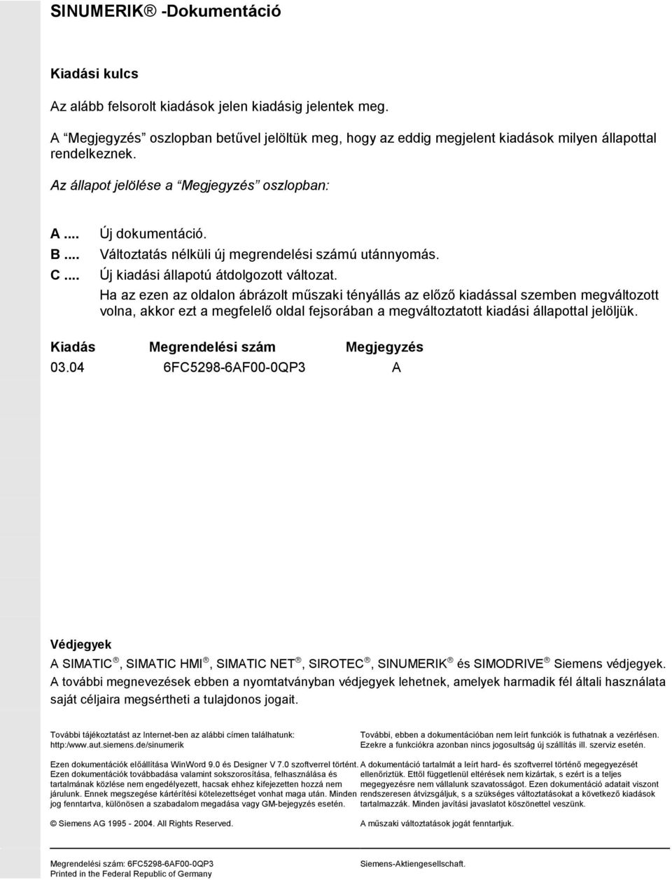 Változtatás nélküli új megrendelési számú utánnyomás. Új kiadási állapotú átdolgozott változat.