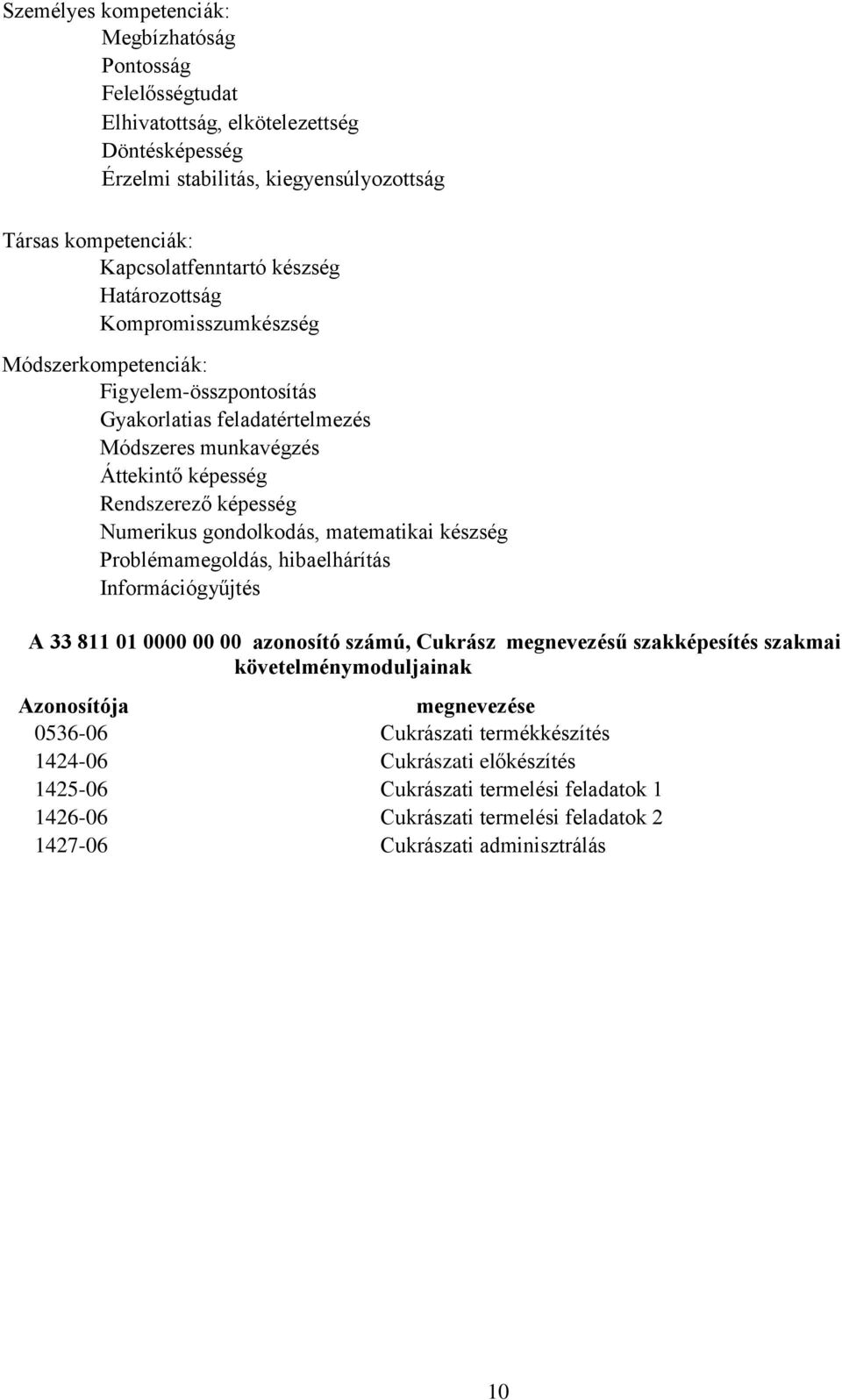 gondolkodás, matematikai készség Problémamegoldás, hibaelhárítás Információgyűjtés A 33 811 01 0000 00 00 azonosító számú, Cukrász megnevezésű szakképesítés szakmai követelménymoduljainak