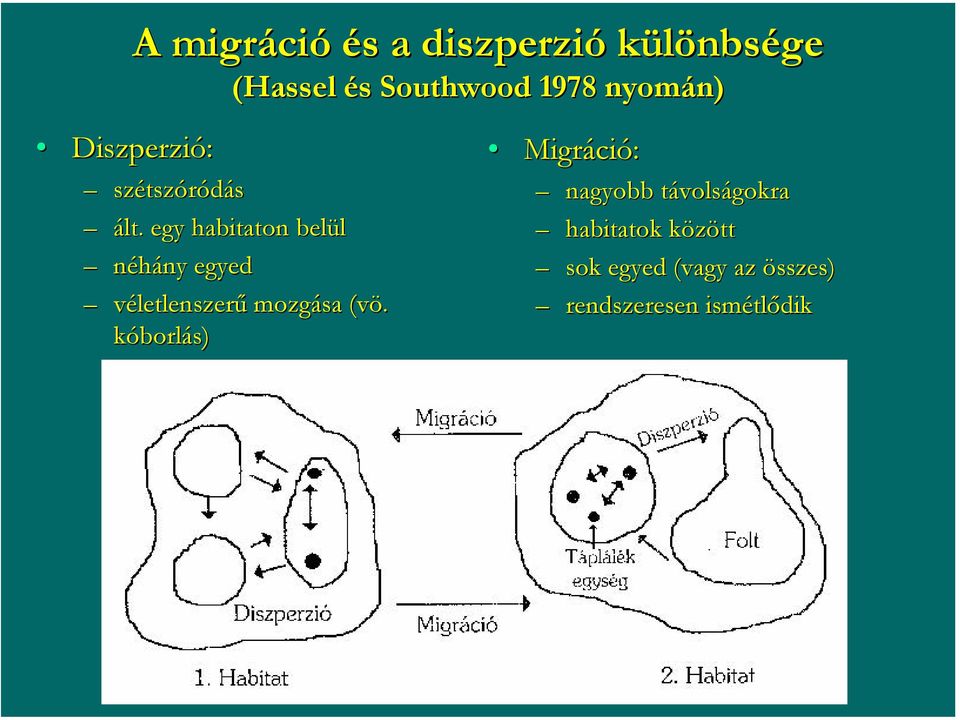 egy habitaton belül néhány egyed véletlenszerű mozgása (vö.