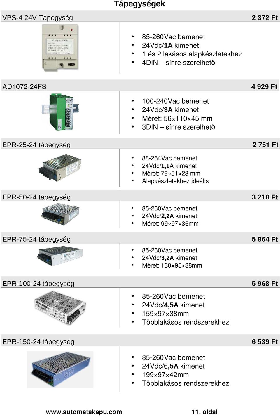 ideális 85-260Vac bemenet 24Vdc/2,2A kimenet Méret: 99 97 36mm 85-260Vac bemenet 24Vdc/3,2A kimenet Méret: 130 95 38mm 3 218 Ft 5 864 Ft EPR-100-24 tápegység 85-260Vac bemenet