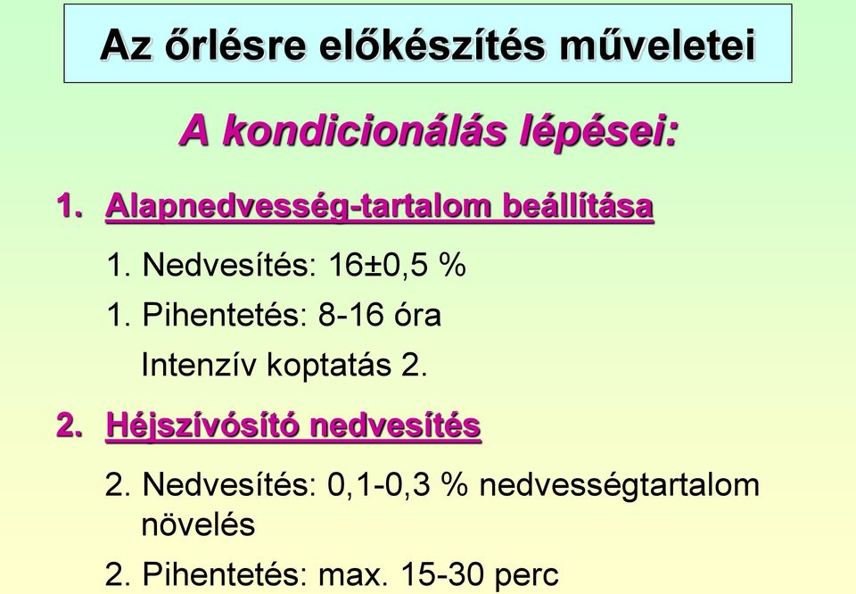 Pihentetés: 8-16 óra Intenzív koptatás 2. 2. Héjszívósító nedvesítés 2.