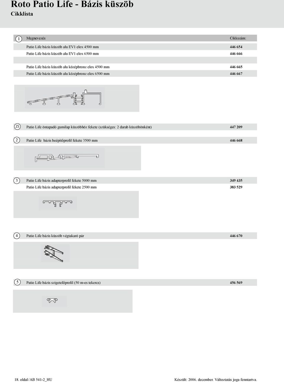 (szükséges: 2 darab küszöbönként) 447 209 2 Patio Life bázis beépítőprofil fekete 3500 mm 446 668 3 Patio Life bázis adapterprofil fekete 5000 mm 349 435 Patio Life