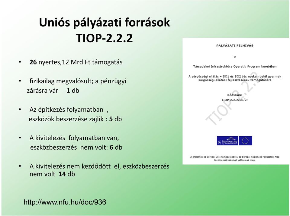 1 db Az építkezés folyamatban, eszközök beszerzése zajlik : 5 db A kivitelezés